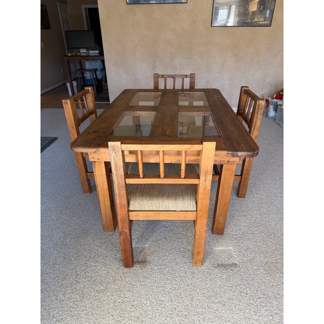 Rustic Vintage Rustic Hand Made Solid Wood Dining Set For Sale - Image 3 of 6
