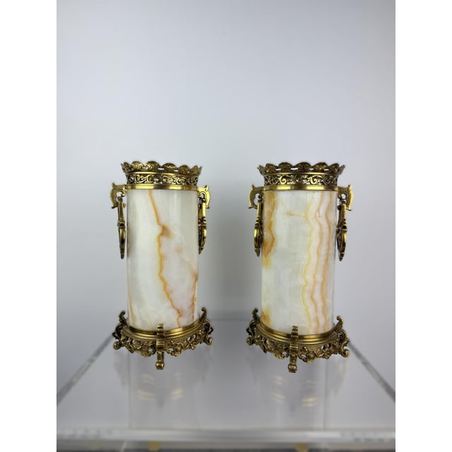 Metal Antique French Onyx and Gilt Bronze Vases, 1800s, Set of 2 For Sale - Image 7 of 9