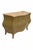 Walnut burl commode with brass hardware and handles and honed travertine top. The classic bombe silhouette is reimagined...