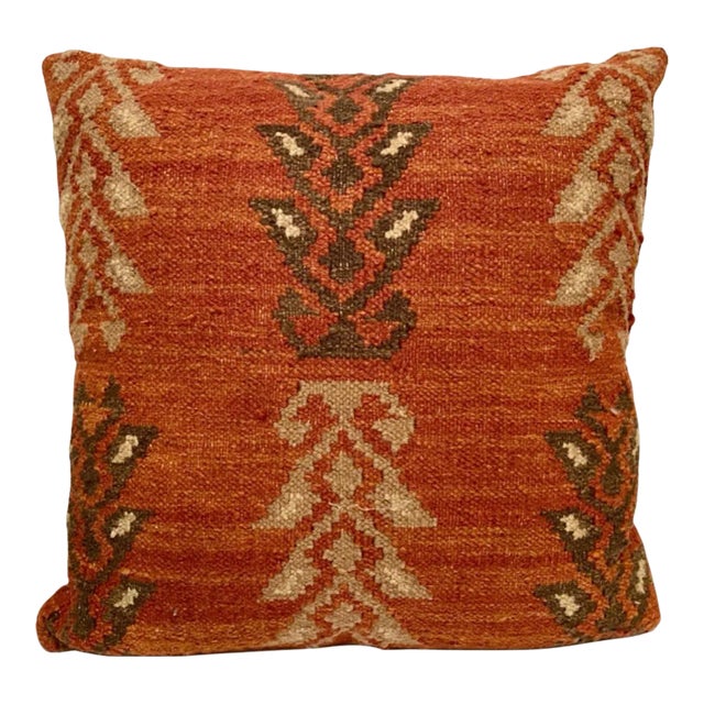 Vintage Red Carpet Handwoven Decorative Geometric Throw Pillow For Sale