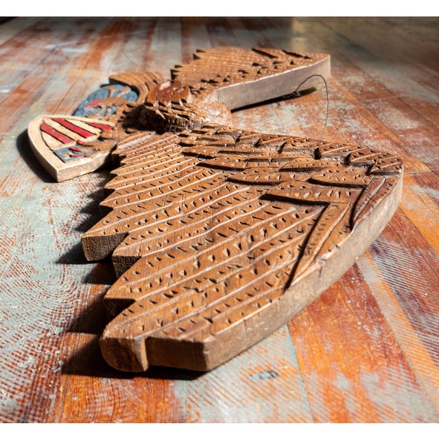 Brown Mid-Century Folk Art Carved Bellamy Style Patriotic Eagle, Signed For Sale - Image 8 of 12