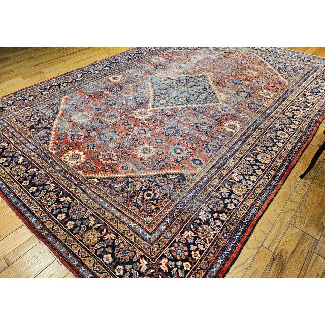 Textile Antique Persian Mahal Sultanabad Rug, Hand-Knotted Wool, Geometric Pattern, Brick-Red & Navy, 10x15 For Sale - Image 7 of 18