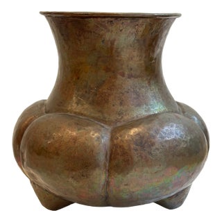 Mid-20th Century Mexican Hammered Copper Gourd Vessel / Vase For Sale