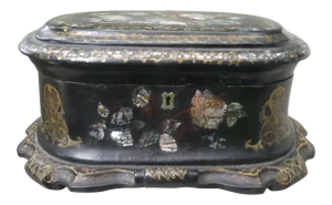 Large Victorian Papier Mache Mother of Pearl Lidded Box