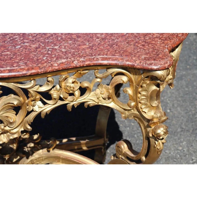 Fine Water-Gilded Rouge Marble Top Louis XV Rococo Center Table Circa 1900 For Sale - Image 10 of 13