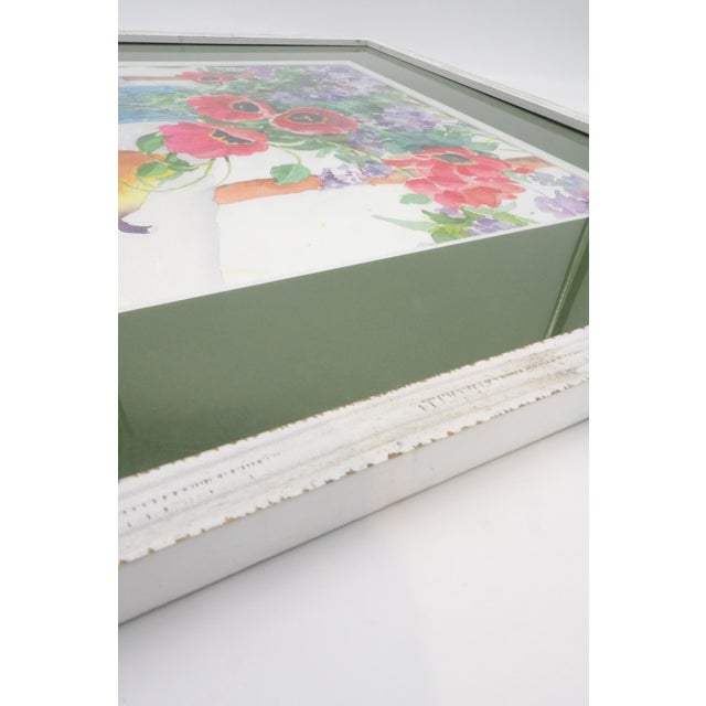 1990s Original Signed Impressionist Floral Watercolor Painting | Red Poppies, Lilacs & Pear Still Life | Signed For Sale - Image 11 of 11