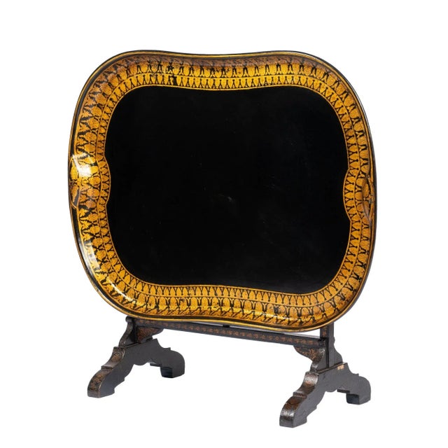 English Jennings & Bettridge Attributed Papier Mache Tray on Hinged Tilt Top Stand, C. 1830 For Sale - Image 3 of 13