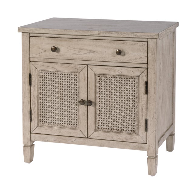 Coastal Flagstaff 30 in. W Rectangular Cane 1 Drawer-2 Door Accent Chest, Desert Sand For Sale - Image 3 of 11