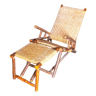 1940s Old Hickory Chaise Lounge in Hickory & Cane, Adirondack Style For Sale