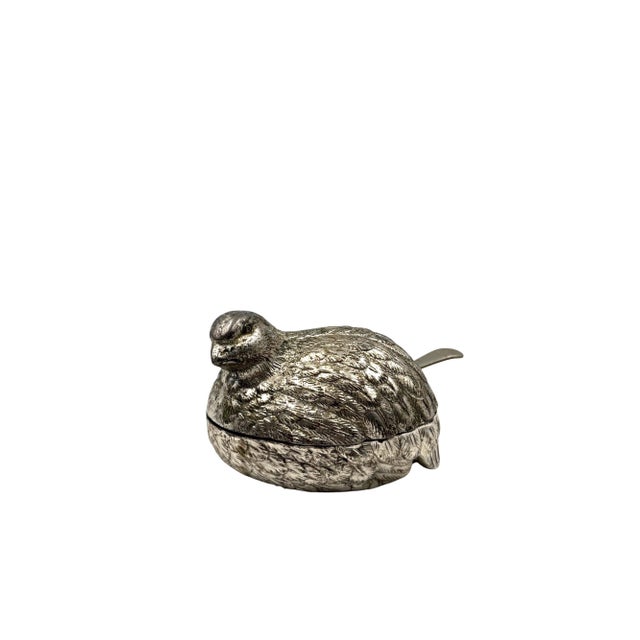 1970s. Hollywood Regency Silver-Plate Quails Shaped Salt and Pepper, Gucci Italy - 3 pcs For Sale - Image 6 of 11