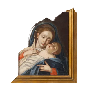 Follower of Giovan Battista Salvi Il Sassoferrato, Madonna with Sleeping Child, Oil on Canvas, Framed