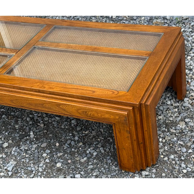Mid Century Modern Waterfall Edge Cane and Glass Top Coffee Table For Sale - Image 4 of 11