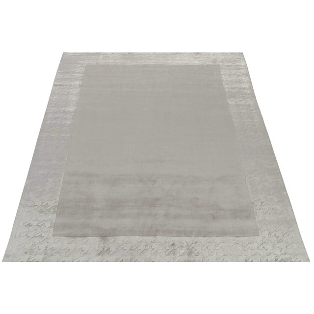 Rug & Kilim Rug & Kilim’s Modern Rug With Taupe Open Field and Silver-Gray Border For Sale - Image 4 of 7
