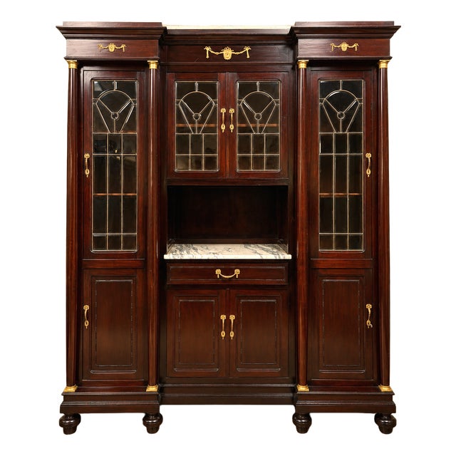 Large 19th Century Empire Mahogany Display Bookcase, 1890s For Sale