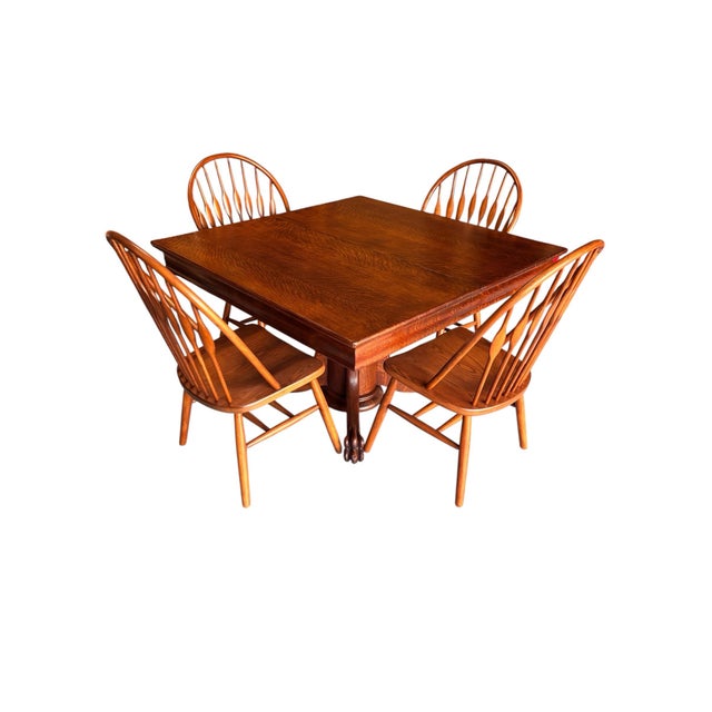 1930s - Rare Solid Tiger Wood / Quarter Sawn Dining Table With Lions Feet Base For Sale - Image 11 of 12