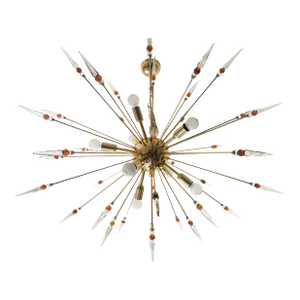 Contemporary Amber Spikes Murano Glass Sputnik Oval Chandelier