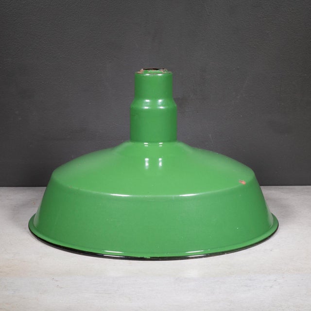 Industrial Benjamin 16" Enameled Porcelain Green Industrial Pendant Lights c.1950-Set of Two For Sale - Image 3 of 11