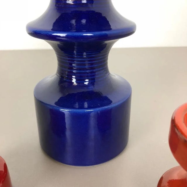 Blue Pottery Candleholders by Cari Zalloni for Steuler, Germany, 1970s, Set of 3 For Sale - Image 8 of 16