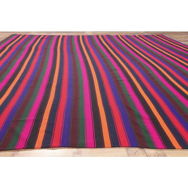 Hot Pink Late 20th Century Bold Vintage Turkish Striped Kilim Rug - 10’06 X 12’05 For Sale - Image 8 of 10