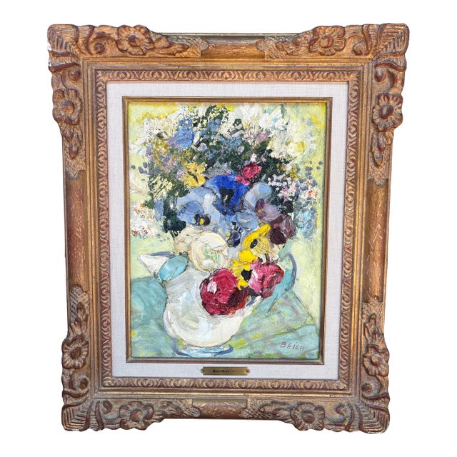 Mid 20th Century Mary Beich Impasto Floral Still Life Oil Painting, Wally Findlay Galleries Provenance For Sale