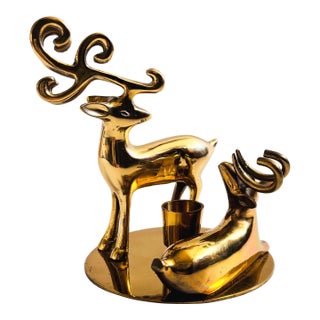 Vintage Brass Deer Candle Holder For Sale