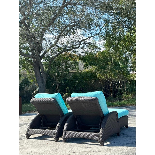 Modern Vintage Coastal Woven Resin Rattan Chaise Lounges - a Pair For Sale - Image 3 of 6