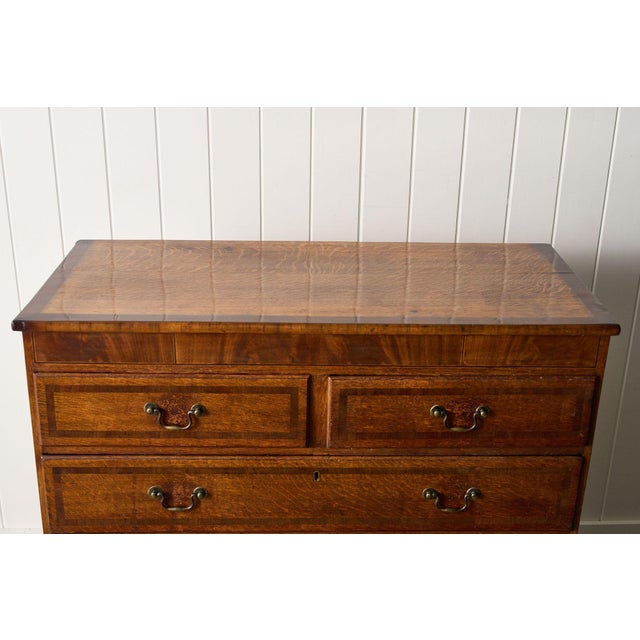 19th Century Oak and Mahogany Crossbanded Two Over Three Chest of Drawers For Sale - Image 4 of 9