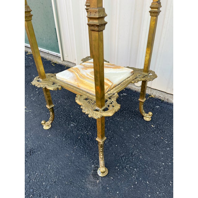 Mid 20th Century Art Nouveau Two-Tier Onyx and Brass Planter Stand For Sale - Image 9 of 12