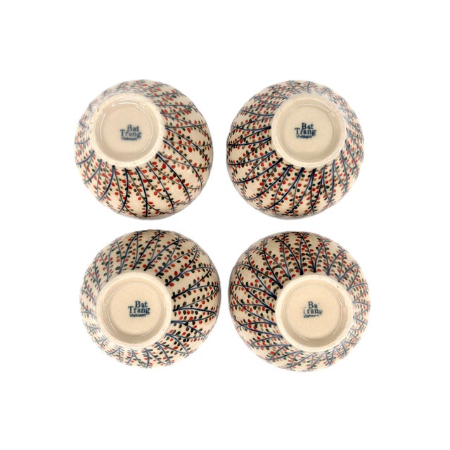 Set of 4 Bat Trang Vietnamese Ceramic Multipurpose Bowls Hand Painted in Botanical Motifs For Sale - Image 11 of 11