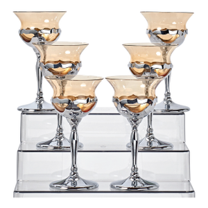 1930s Set of 6 Art Deco Krome Kraft Wine Goblets - Amber - By Farber Bros.