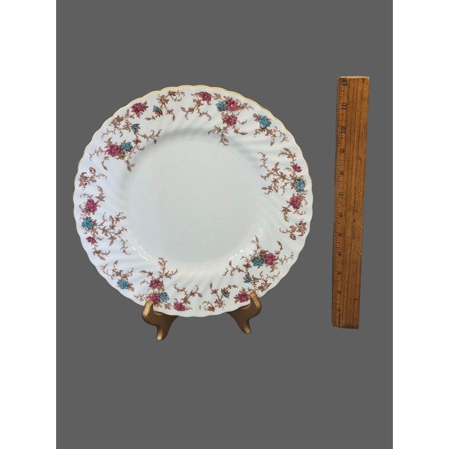 Ceramic Vintage Minton Bone China Plates Platters Scalloped Edge Ancestral Floral Pattern - Pair For Sale - Image 7 of 8