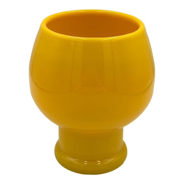 Erik Höglund Scandinavian Polished Yellow Art Glass Bulbous Vase MCM #H1682/160 For Sale