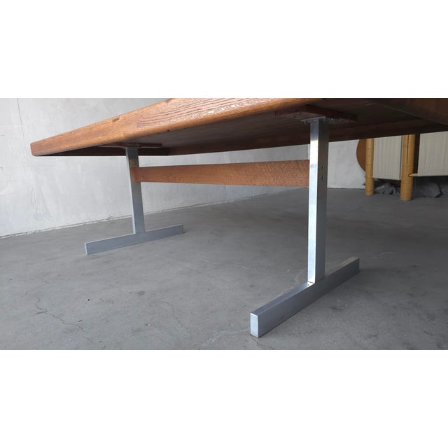 Mid Century Bauhaus Butcher Block Oak and Aluminum Table For Sale - Image 9 of 11