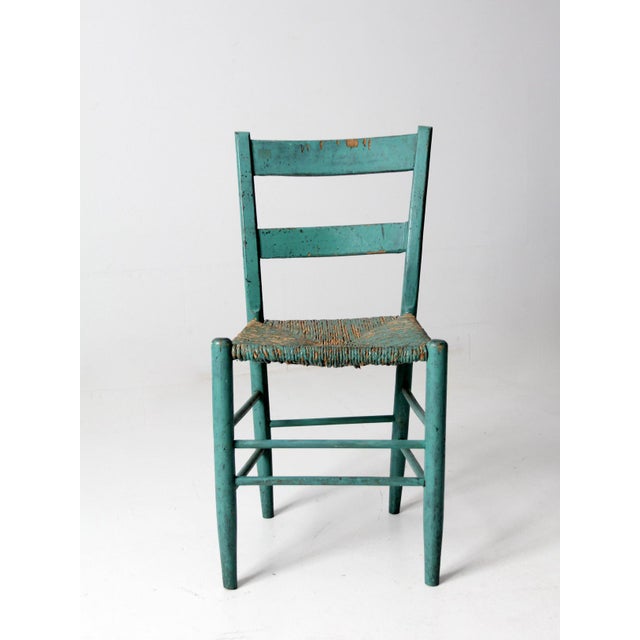 Antique American Painted Ladder Back Rush Seat Chair For Sale - Image 12 of 16