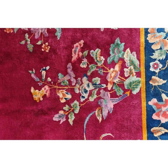 1920s Red Open Field Antique Walter Nichols Chinese Wool Art Deco 8'10" X 11'2" For Sale In New York - Image 6 of 9