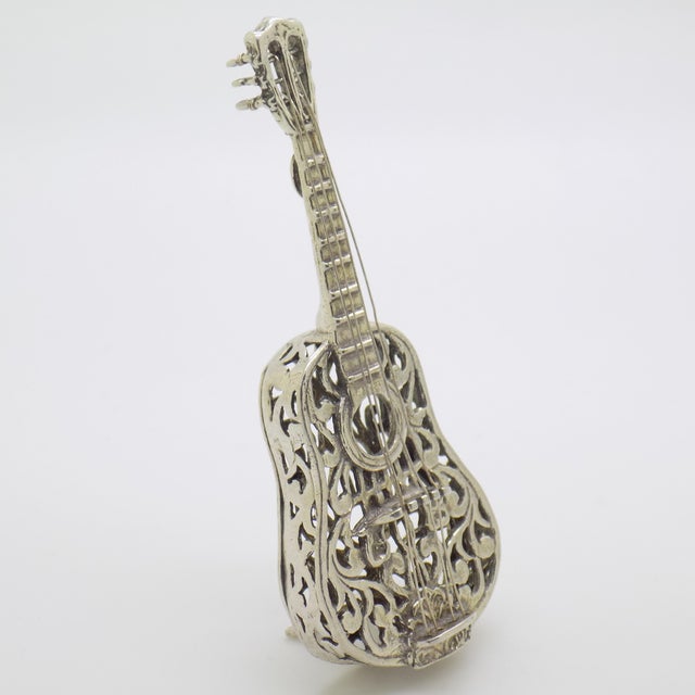 Vintage Italian Handmade Genuine Silver Classic Guitar Figurine Miniature, Made by Arpa Silversmith in Tuscany For Sale - Image 4 of 10