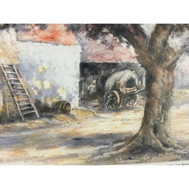 Wood Simone Haumont La Place Du Village Et La Cour De Ferme Original Print, Signed For Sale - Image 7 of 12