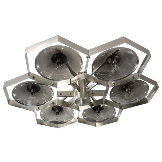 Italian 21st Century Hive Satin Nickel Smoky Murano Flush Mount by Fabio LTD For Sale - Image 3 of 6