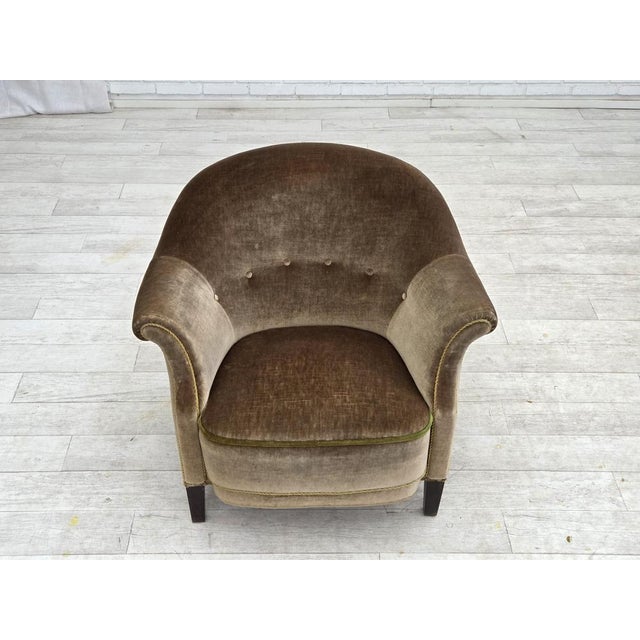 Danish Armchair in Green Furniture Velour, 1960s For Sale - Image 6 of 18