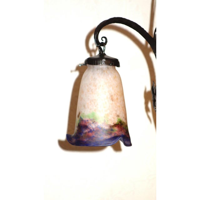 1920s Antique Art Nouveau 4-Light Chandelier from Muller Frères Luneville, 1920s For Sale - Image 5 of 13