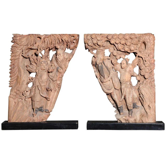 Antique Qing Dynasty Hand-Carved Wood Temple Corbels, 19th Century - a Pair For Sale - Image 11 of 11