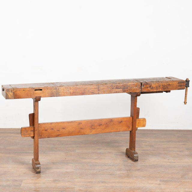 Early 20th Century Rustic Narrow Carpenters Workbench Console Table For Sale - Image 15 of 15