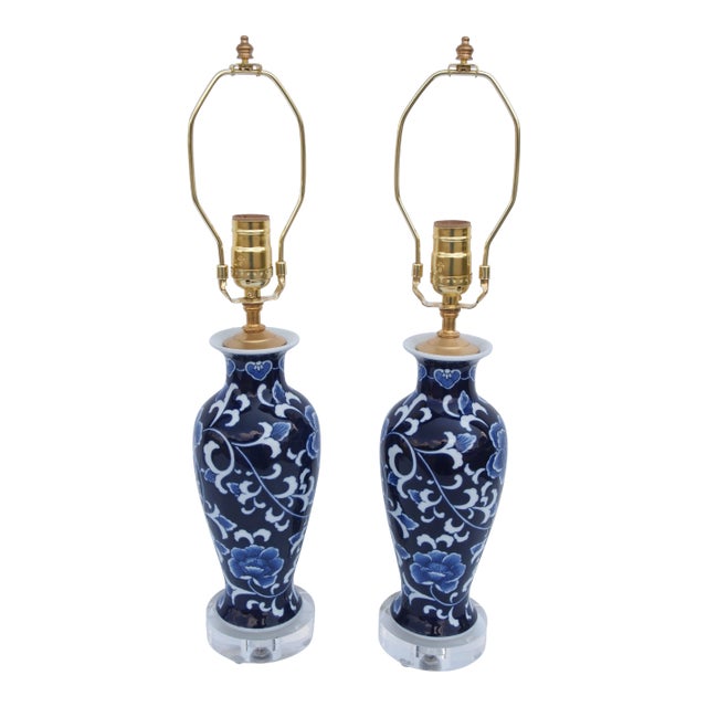 Pair of Chinese Blue and White Lamps Chairish