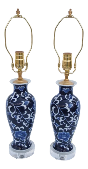 Pair of Chinese Blue and White Lamps