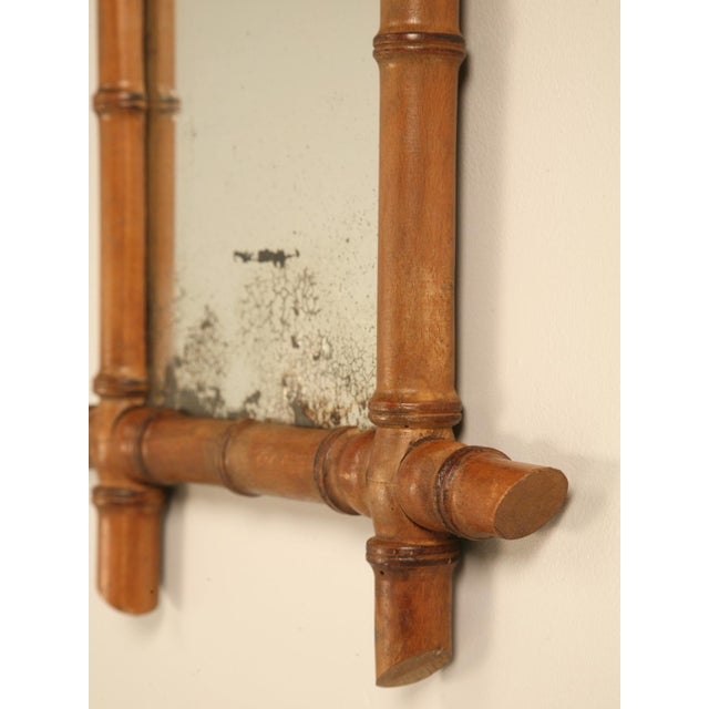 Brown Petite Antique Continental Mirror in Faux Bamboo Frame Original Patina Glass For Sale - Image 8 of 9