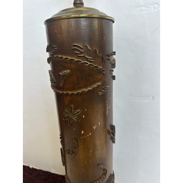 Vintage Wood and Metal Wallpaper Roller Table Lamps -a Pair For Sale - Image 11 of 14