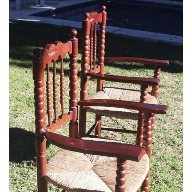 Set of Vintage High Throne Armchairs with Turned Legs and Acetate Seat, 1970s For Sale - Image 10 of 12