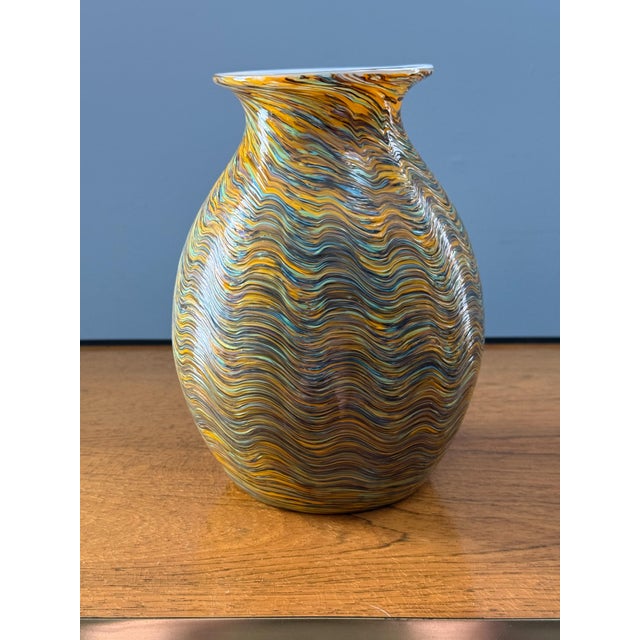 Modern Stunning Hand-Blown Art Glass Vase - Iridescent Wavy Design For Sale - Image 3 of 6
