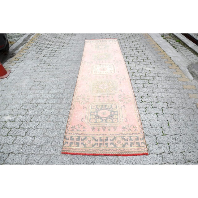 1960s Pale Pink Vintage Pastel Runner Rug For Sale - Image 11 of 11