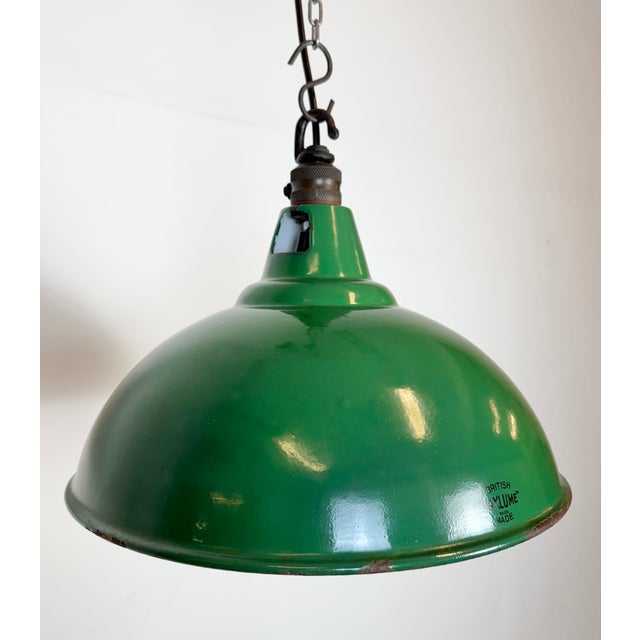 Industrial British Green Enamel Factory Pendant Lamp from Maxlume, 1960s For Sale - Image 6 of 18